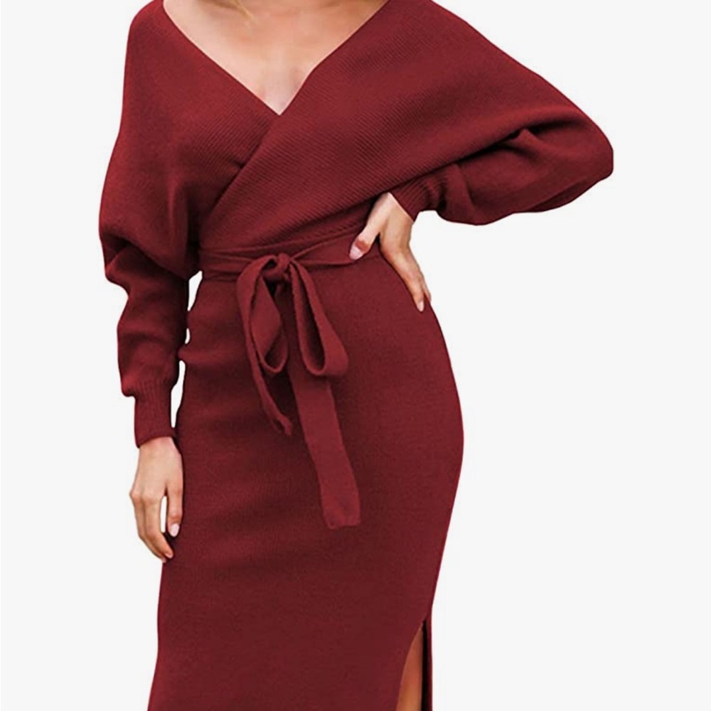 Wine Red Waist Tie Bodycon Maxi Dress